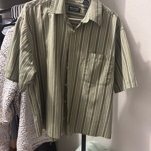 Puritan Olive Green Striped Short-Sleeve Button-Down Shirt